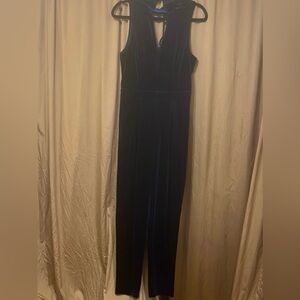 Elegant L Navy Blue Jumpsuit Sleeveless Lace Back Zip/Button Closure In Back.